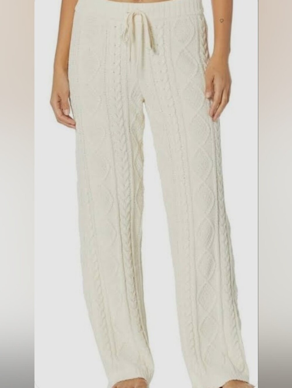 PJ Salvage Cream Cable-Knit Wide‎ Leg Lounge Pants